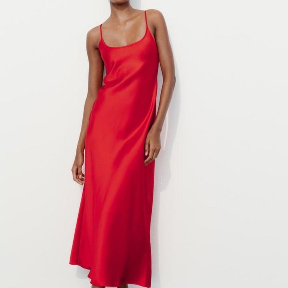Zara Red Silk Slip Dress Brand New With Tags